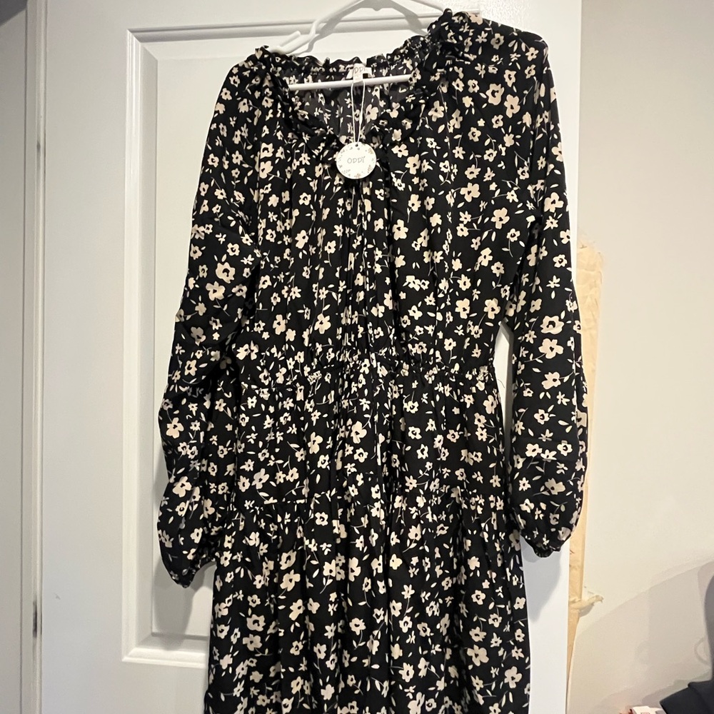Floral Black and Cream Dress